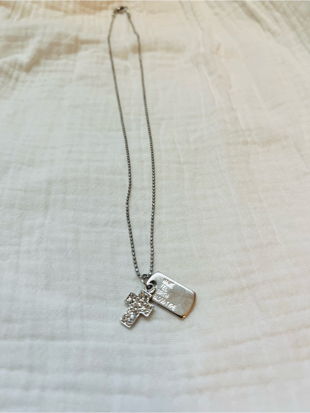 Silver Cross Pendant Necklace with Inspirational Tag